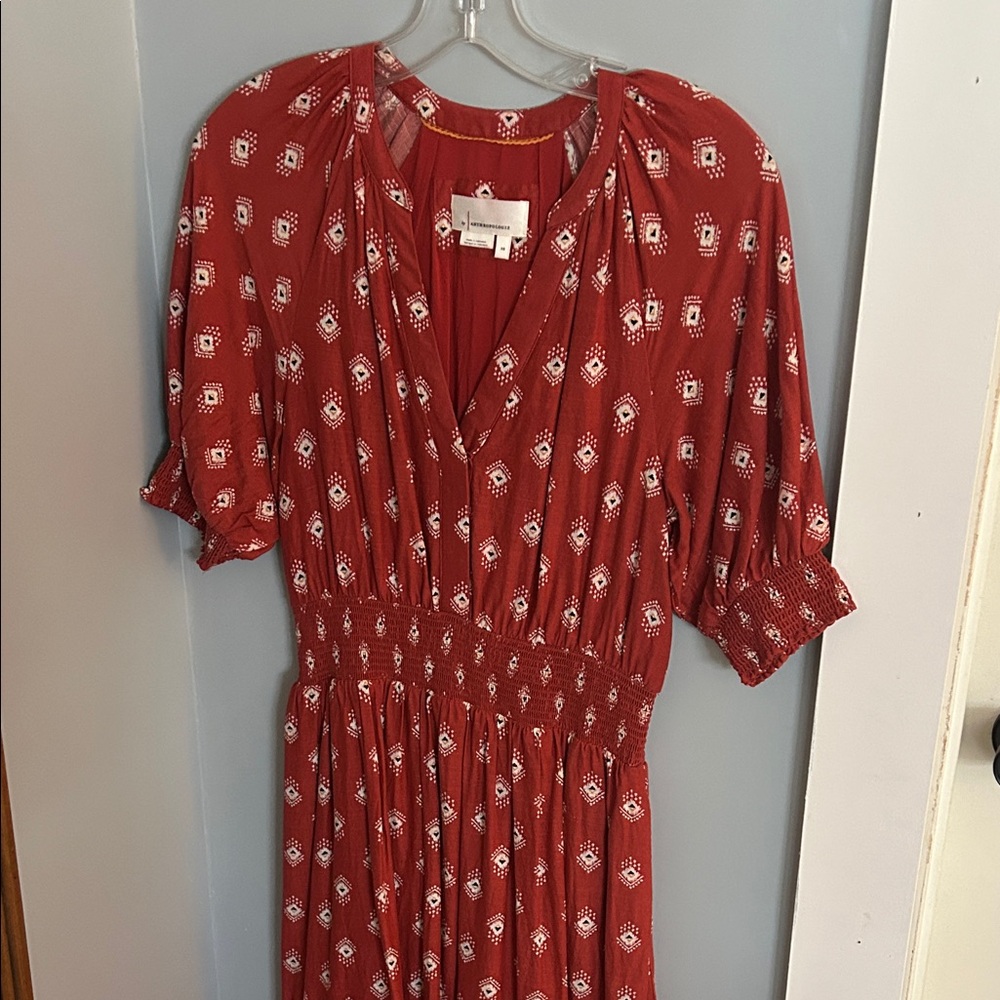 Anthropologie Red and White Patterned Somerset Maxi Dress